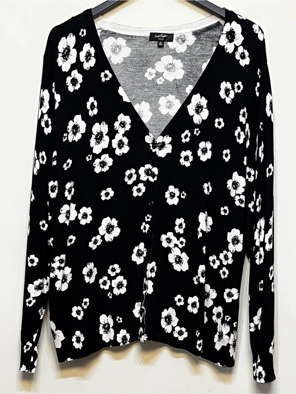 Lord &  Taylor Women Floral Cardigan in Black & White Size 3X